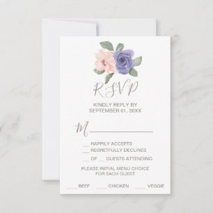 Purple Flowers and Lace Menu Choice RSVP Card