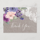 Purple Flowers and Lace Thank You Postcard (Front)