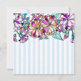 Purple flowers and light blue stripes thank you card