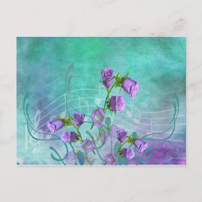 Purple Flowers and Musical Notes Postcard (Front)