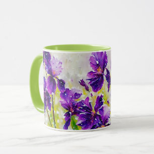 Purple Flowers and Spring Snow Falling Art Mug