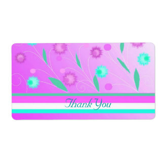 Purple Flowers and Stripes Thank You Label