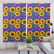 Purple Flowers and Yellow Sunflowers Floral