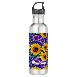 Purple Flowers and Yellow Sunflowers Personalized 710 Ml Water Bottle