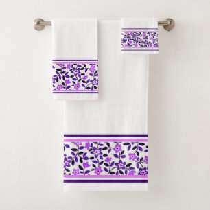 Purple flowers bath towel set