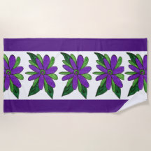 Purple Flowers Beach Towel