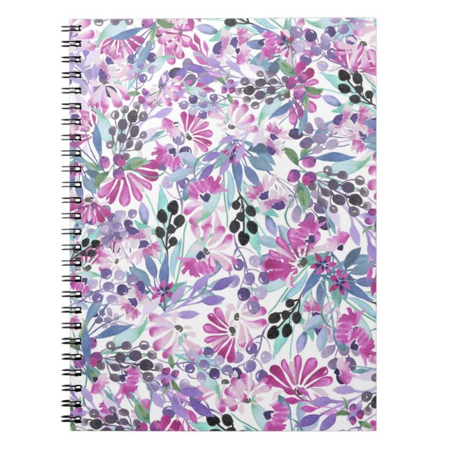Purple Flowers & Berries: Watercolor Notebook (Front)