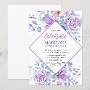 Purple Flowers Birthday Invitation