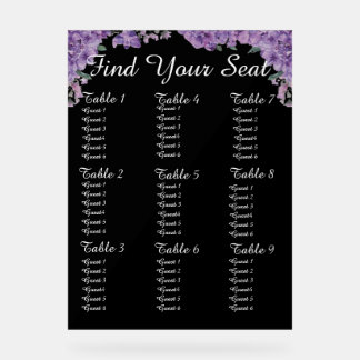 Purple Flowers Black Find Your Seat Wedding Seatin