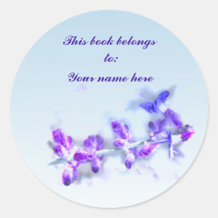 Purple Flowers Bookplate Classic Round Sticker