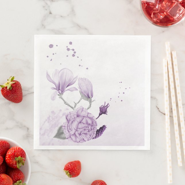 purple flowers botanical wedding napkin (Insitu)