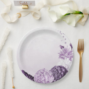 purple flowers botanical wedding paper plate
