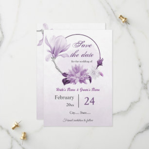 purple flowers botanical wedding save the date