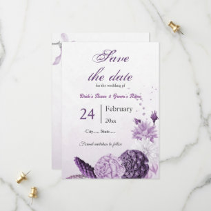 purple flowers botanical wedding save the date