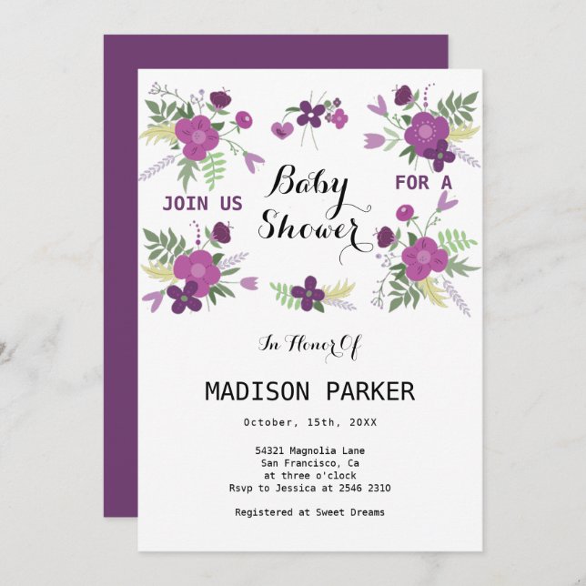 Purple Flowers Bouquet Invitation (Front/Back)