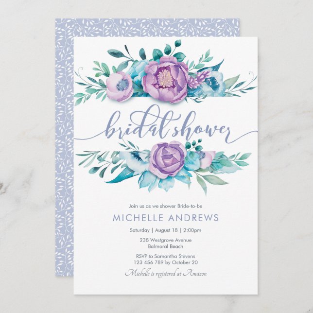Purple Flowers Bridal Shower Invitation (Front/Back)