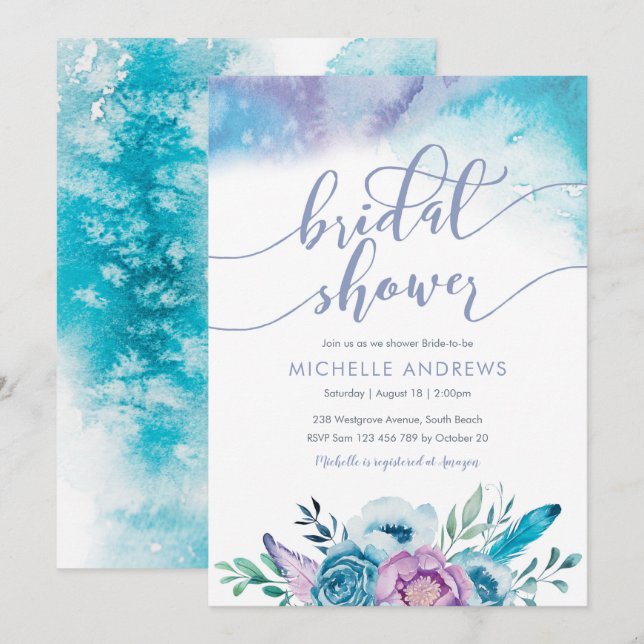 Purple Flowers Bridal Shower Invitation (Front/Back)