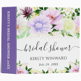 Purple Flowers Bridal Shower Photo Album Binder