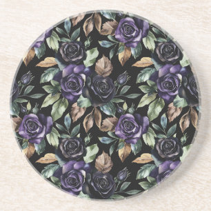 Purple Flowers Bronze Leaves Coaster