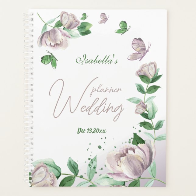 purple flowers & butterflies greenery wedding planner (Front)