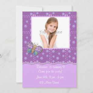 Purple Flowers Butterfly Invitation