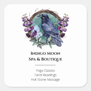 Purple Flowers Celestial Raven Crystals Wreath  Square Sticker
