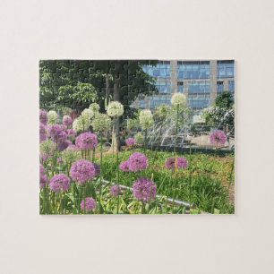 Purple Flowers Columbus Circle NYC New York City Jigsaw Puzzle