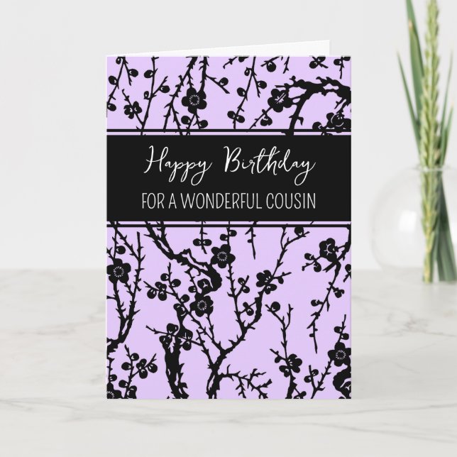 Purple Flowers Cousin Birthday Card (Front)