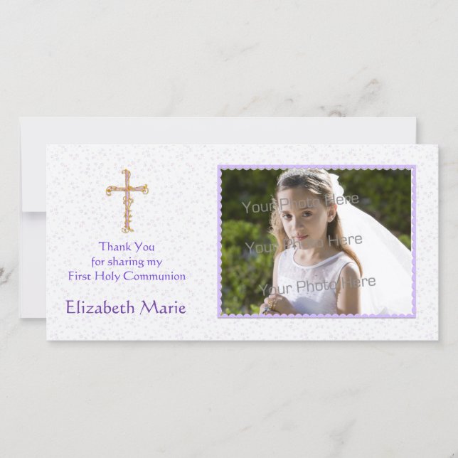 Purple Flowers, Cross, Religious Photo Card (Front)