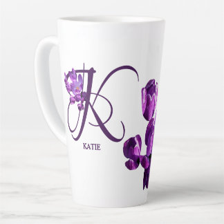 Purple flowers customizable KATIE name trendy boho Latte Mug