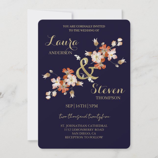 Purple Flowers Decoration Wedding Invitation (Front)