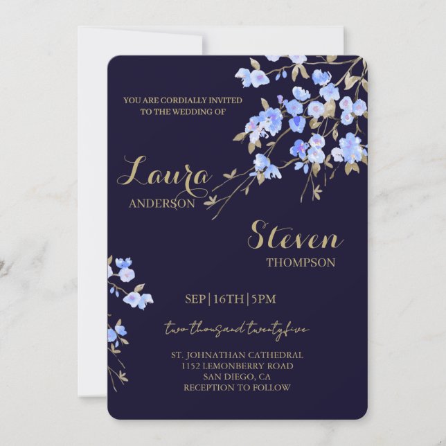 Purple Flowers Decoration Wedding Invitation (Front)