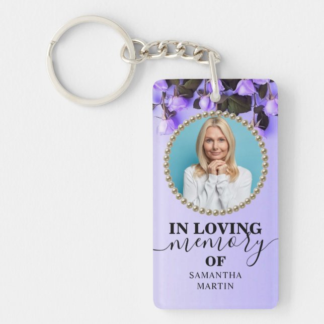 Purple Flowers Drips Memorial In Loving Memory Keychain (Front)