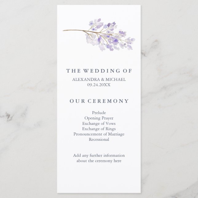 Purple Flowers et le programme de mariage de la br (Devant)