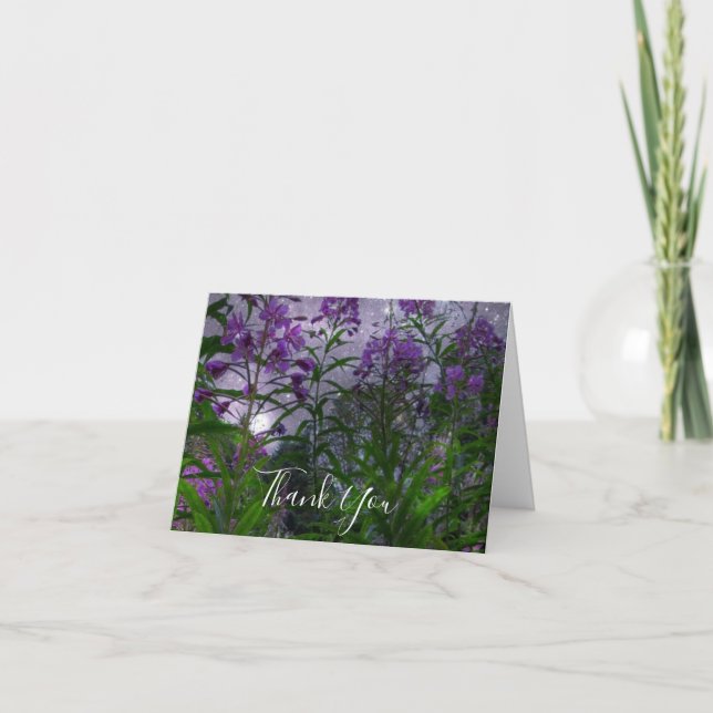 Purple Flowers Fantasy Night Thank You Card (Front)
