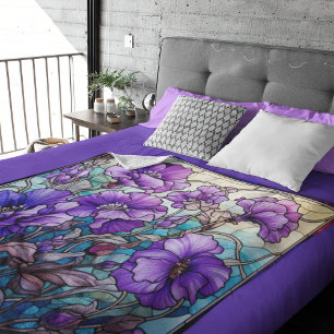 Purple Flowers Fleece Warm Cozy Blanket