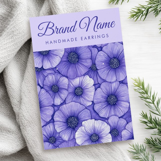 Purple flowers floral pattern earring display card (Purple flowers floral pattern earring display card)