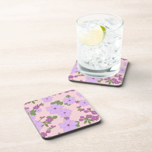 Purple Flowers, Floral Pattern, Pattern Of Flowers Coaster