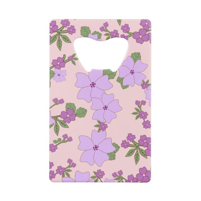 Purple Flowers, Floral Pattern, Pattern Of Flowers Credit Card Bottle Opener (Front)