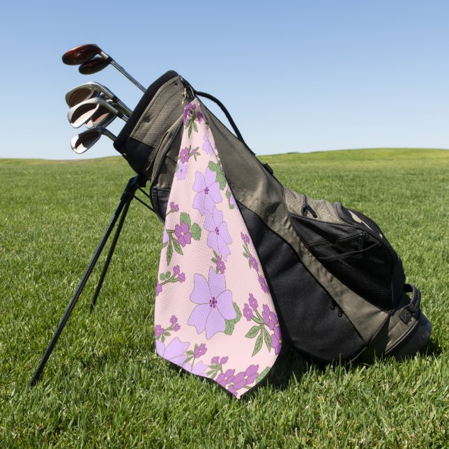 Purple Flowers, Floral Pattern, Pattern Of Flowers Golf Towel (Green)