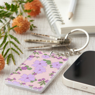 Purple Flowers, Floral Pattern, Pattern Of Flowers Keychain