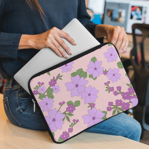 Purple Flowers, Floral Pattern, Pattern Of Flowers Laptop Sleeve