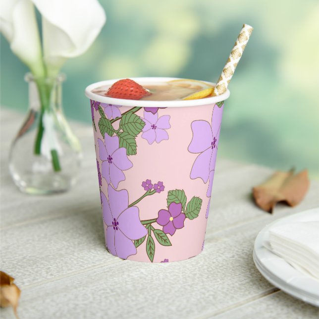 Purple Flowers, Floral Pattern, Pattern Of Flowers Paper Cups (Insitu)