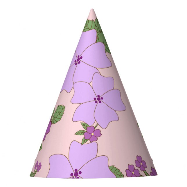 Purple Flowers, Floral Pattern, Pattern Of Flowers Party Hat (Front)