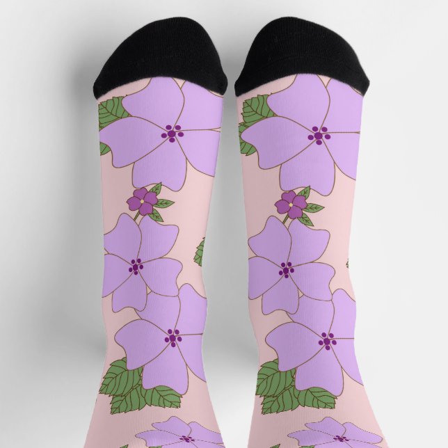 Purple Flowers, Floral Pattern, Pattern Of Flowers Socks (Top)