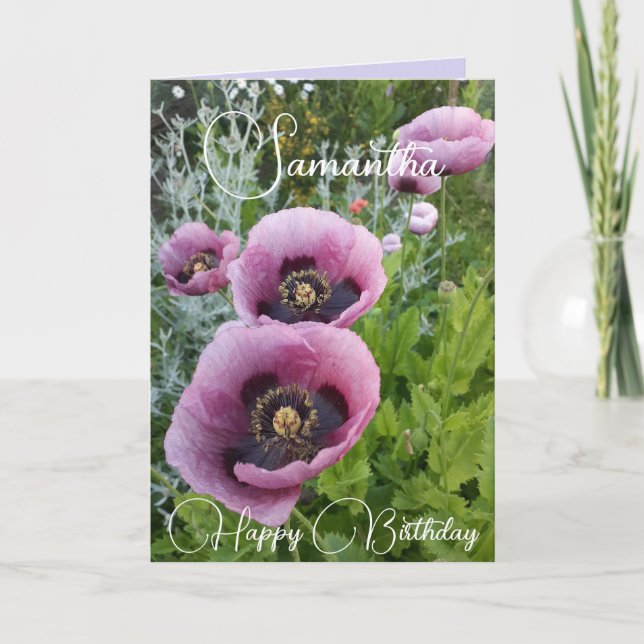 Purple Flowers Floral Poppy Womans Name Card (Front)