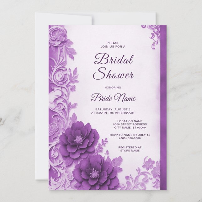 Purple Flowers Flourish Bridal Shower Invitation (Front)