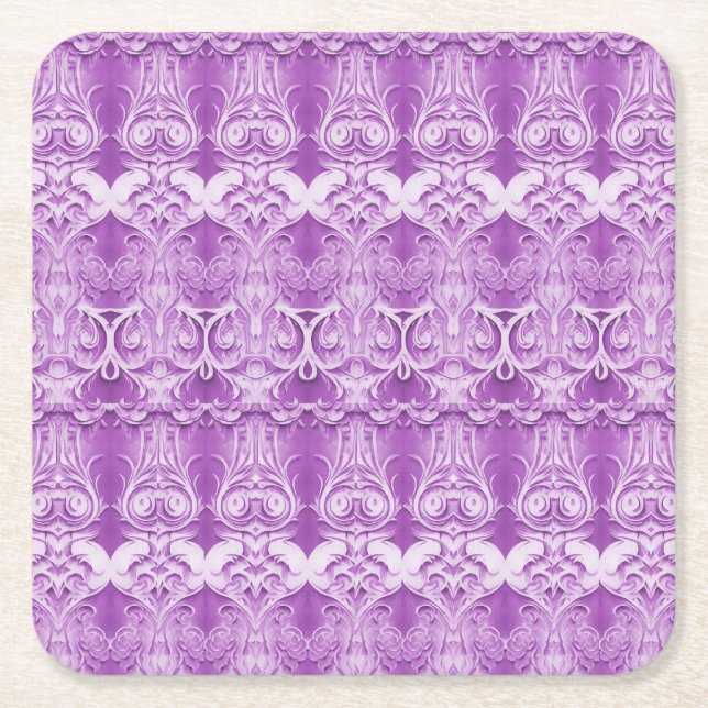 Purple Flowers Flourish Paper Coaster (Front)
