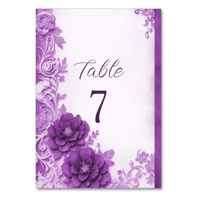 Purple Flowers Flourish Table Number (Front)
