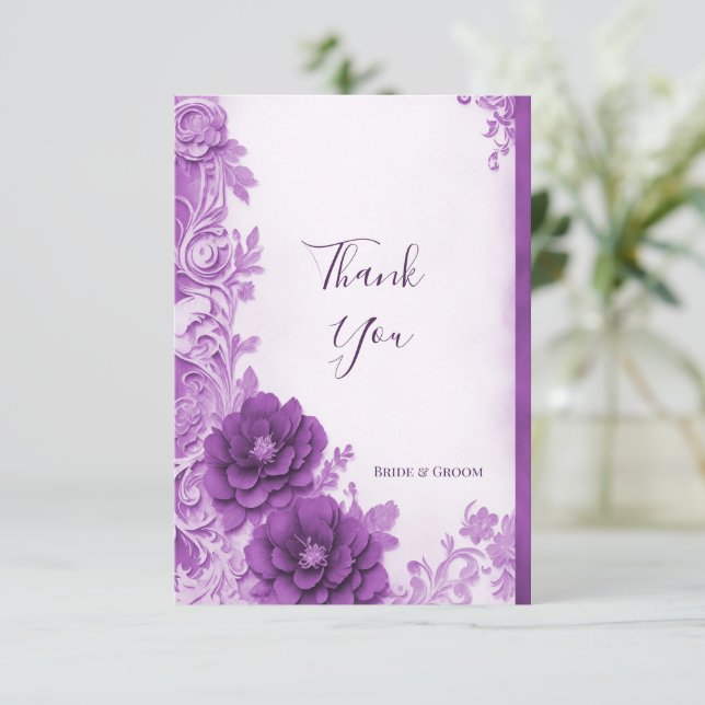 Purple Flowers Flourish Thank You Card (Standing Front)